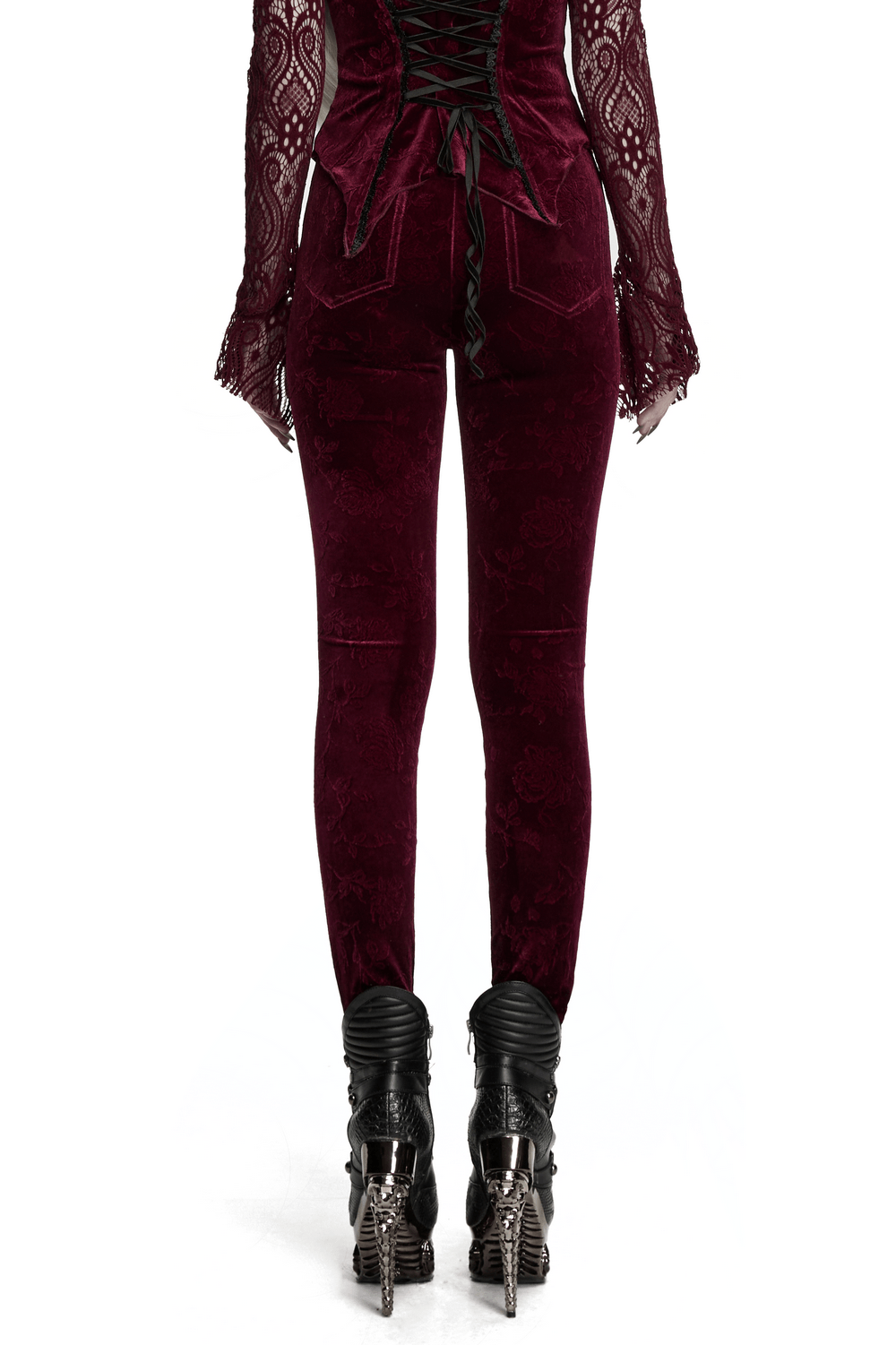 Gothic Leggings with Black Lace and Crystal Pendant