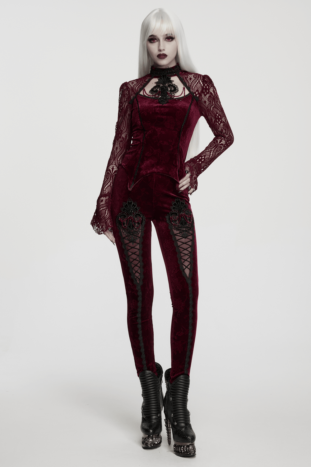 Gothic Leggings with Black Lace and Crystal Pendant