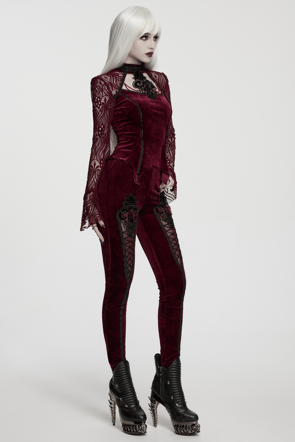 Gothic Leggings with Black Lace and Crystal Pendant