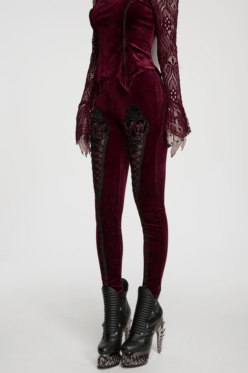 Gothic Leggings with Black Lace and Crystal Pendant