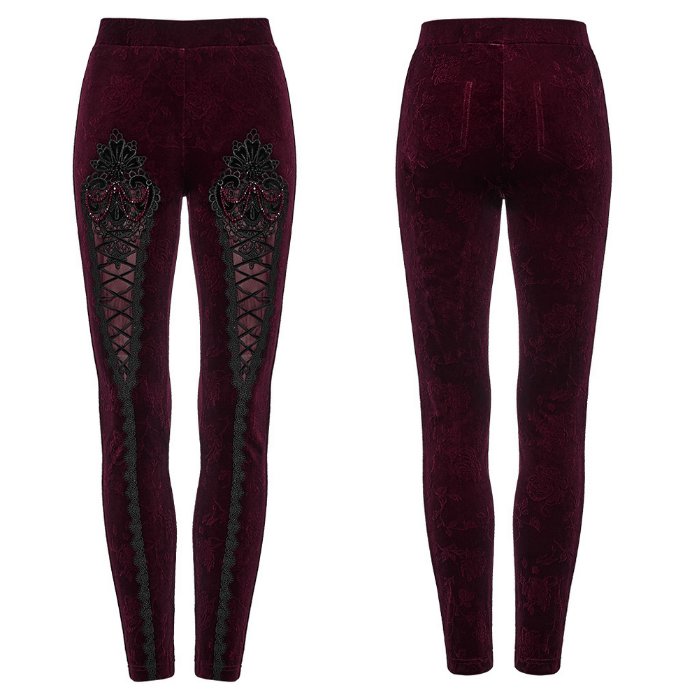 Gothic Leggings with Black Lace and Crystal Pendant