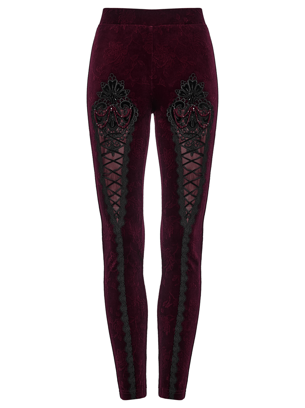 Gothic Leggings with Black Lace and Crystal Pendant