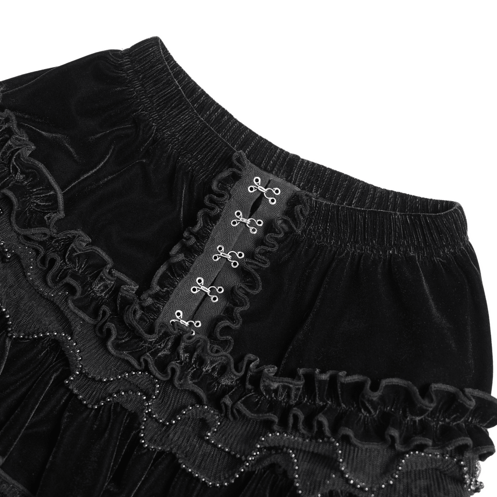 Gothic Lolita Velvet Ruffle Shorts with Lace Trim