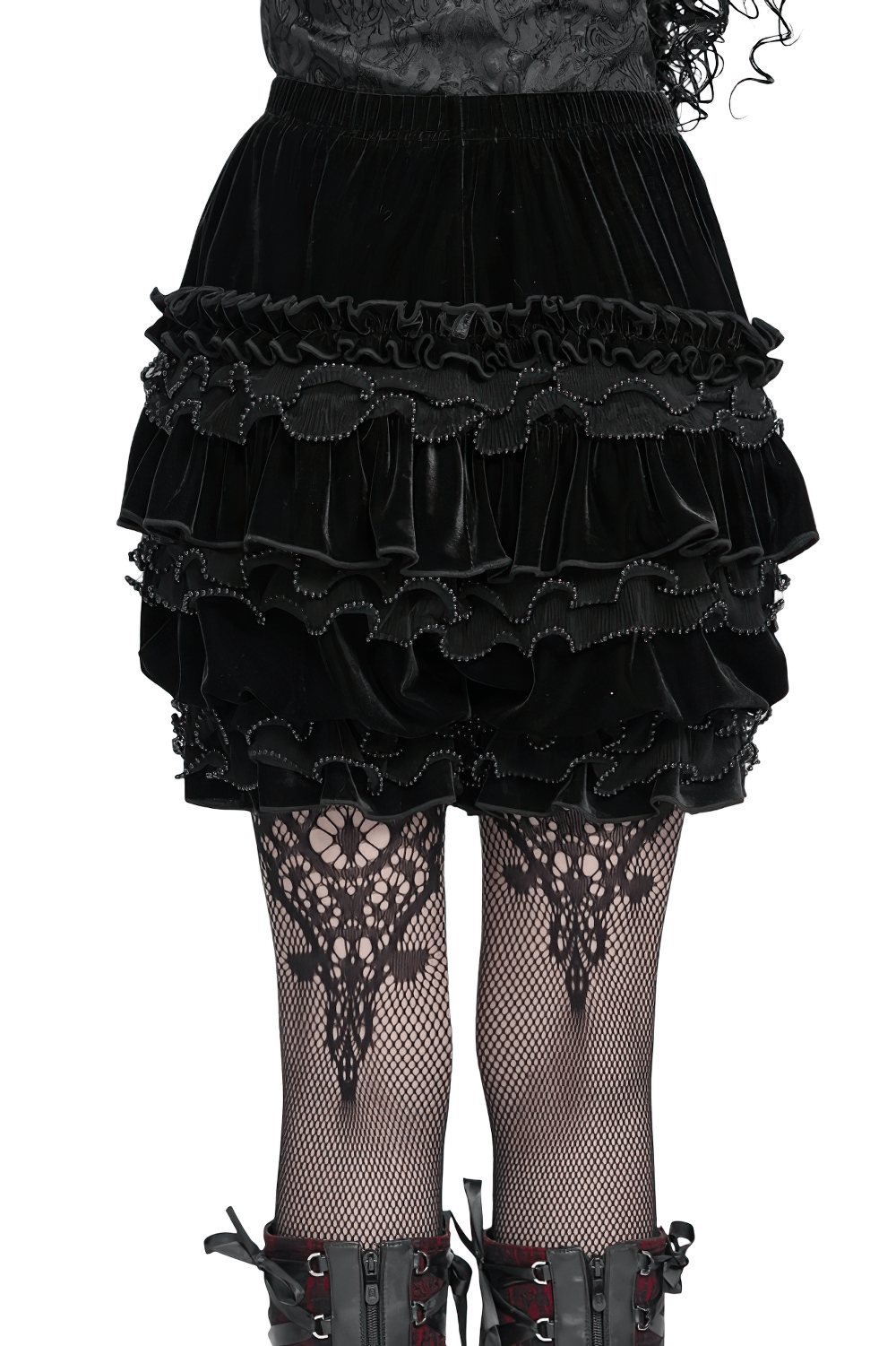 Gothic Lolita Velvet Ruffle Shorts with Lace Trim
