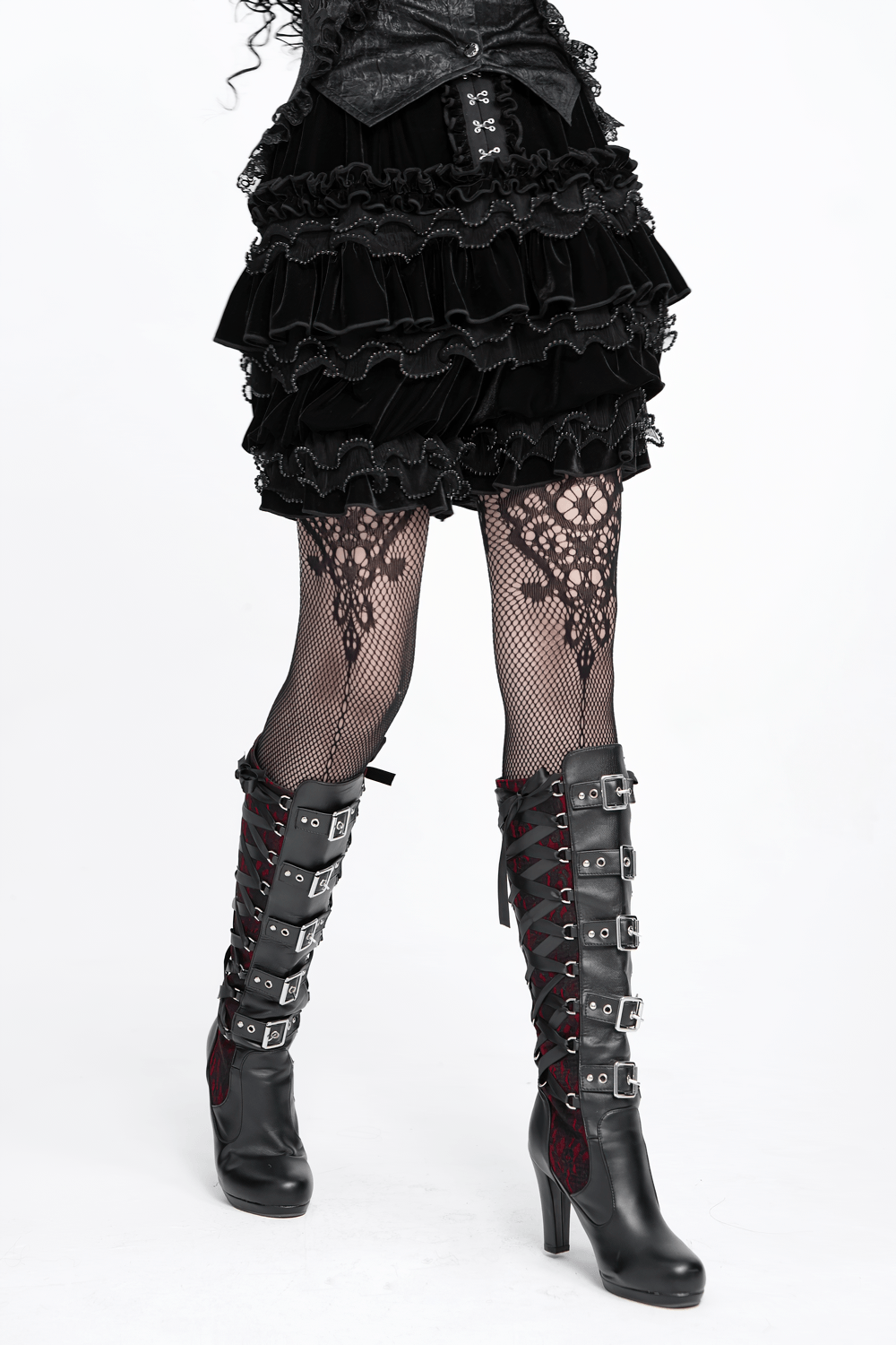 Gothic Lolita Velvet Ruffle Shorts with Lace Trim
