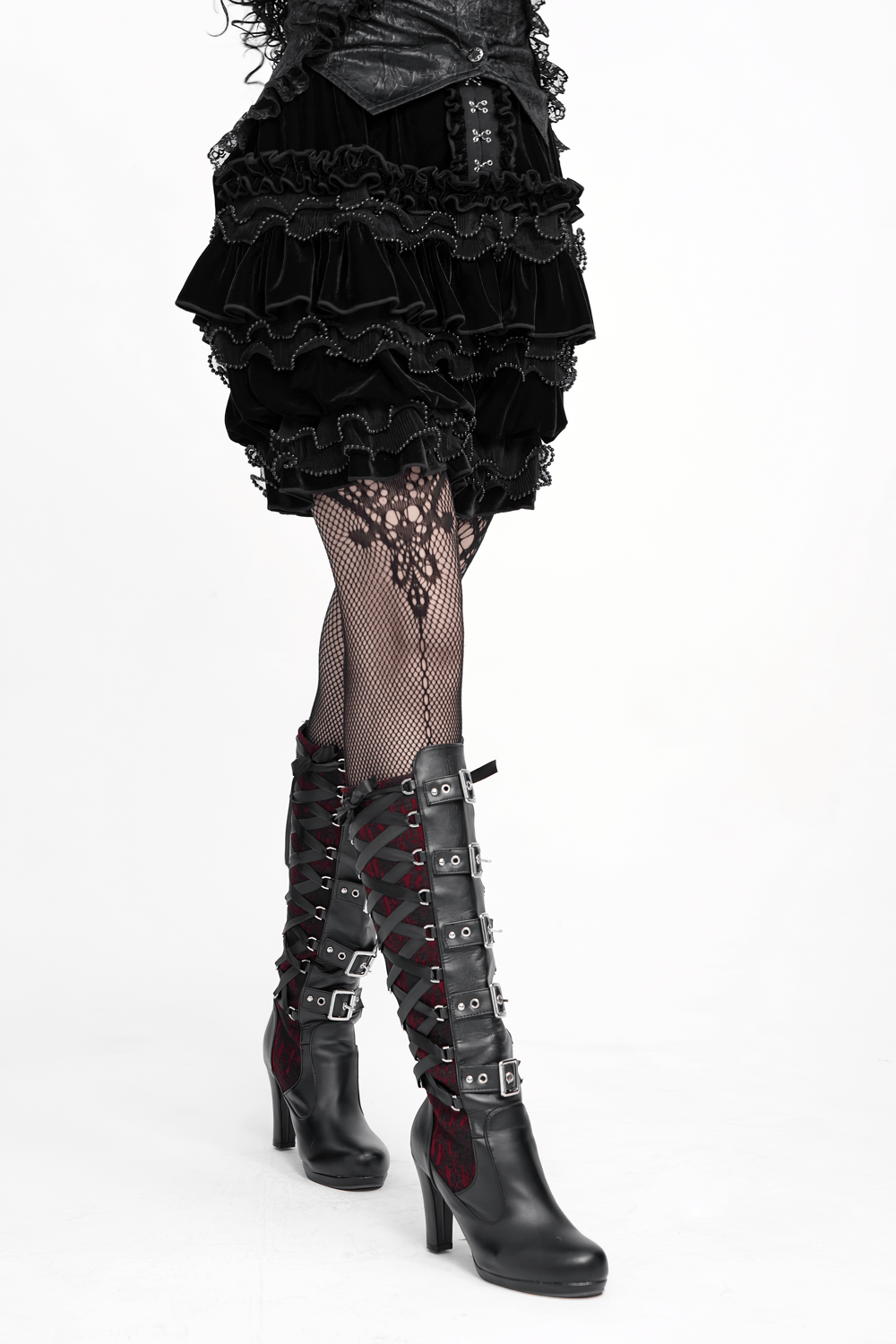 Gothic Lolita Velvet Ruffle Shorts with Lace Trim