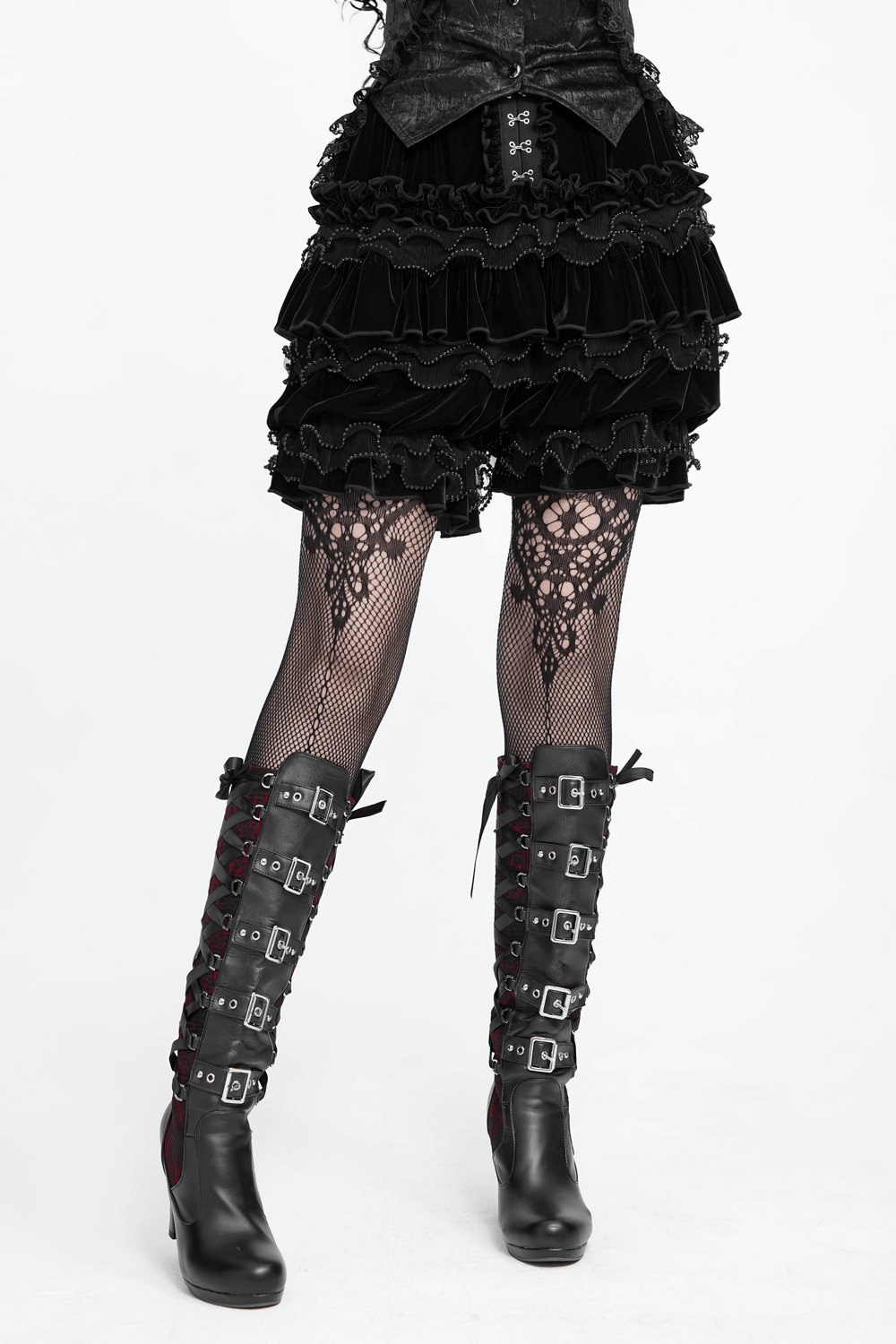 Gothic Lolita Velvet Ruffle Shorts with Lace Trim