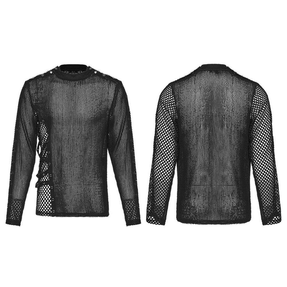 Gothic Long Sleeve Black Mesh Top with Eyelet Straps