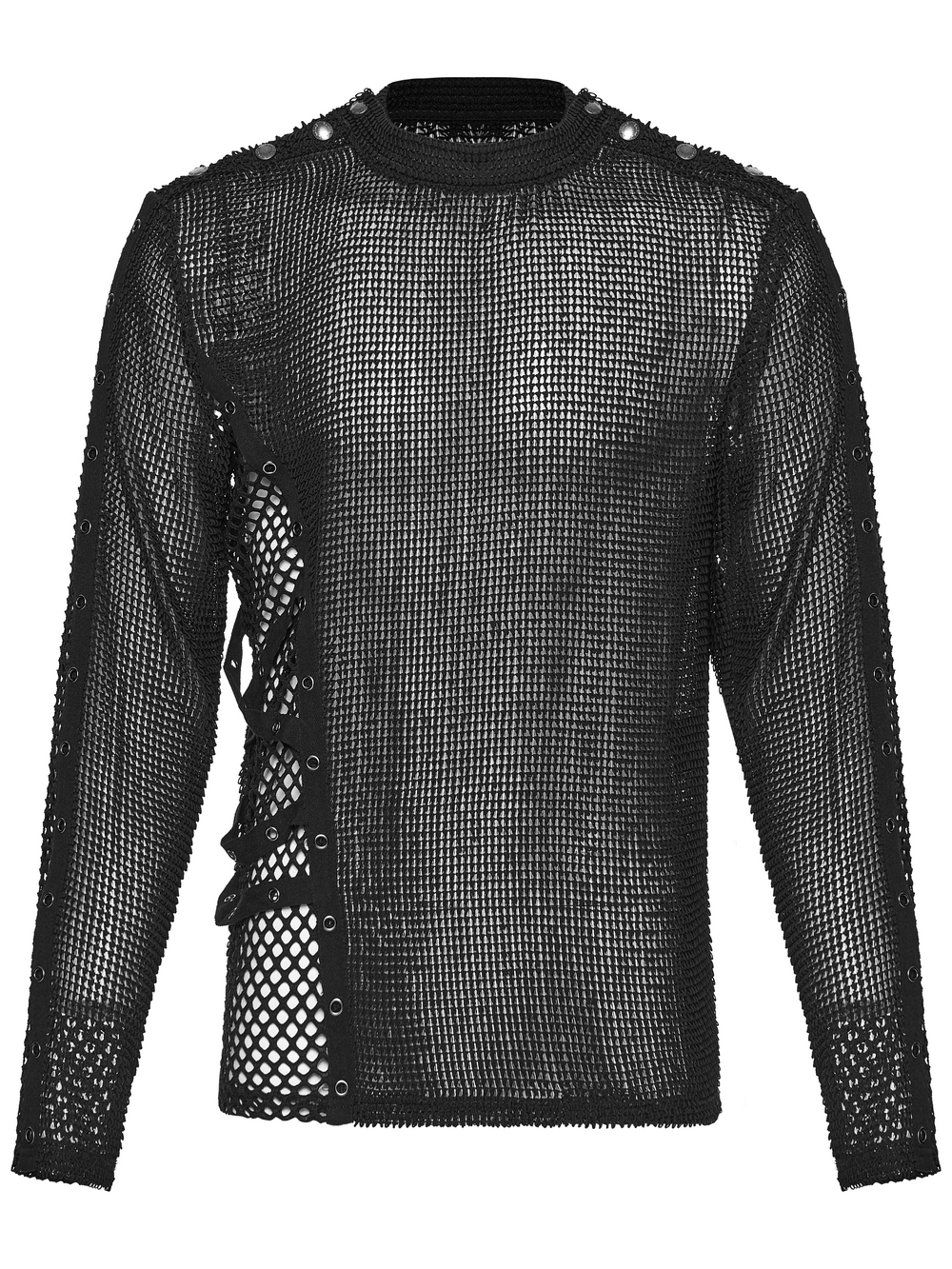 Gothic Long Sleeve Black Mesh Top with Eyelet Straps