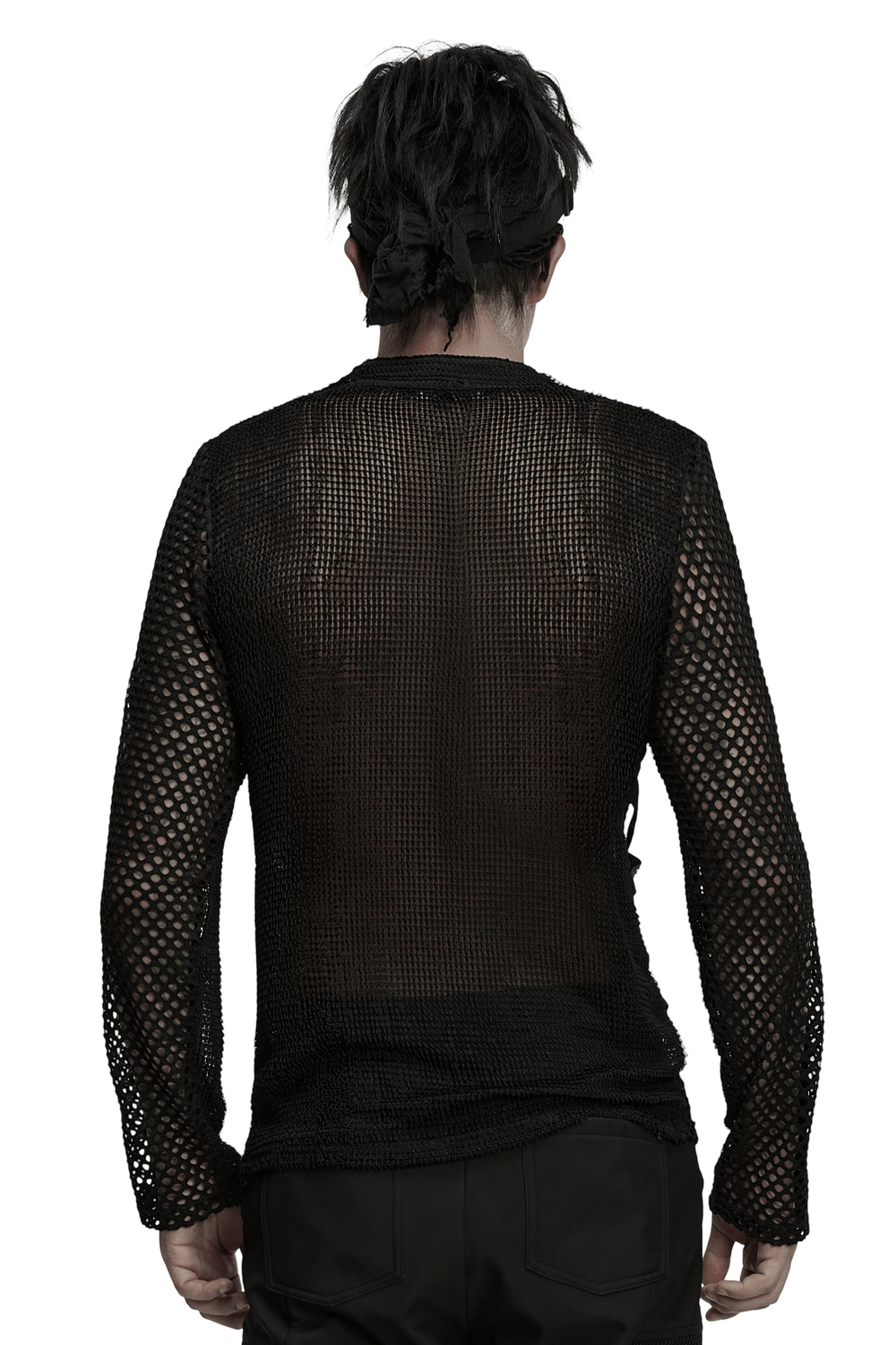 Gothic Long Sleeve Black Mesh Top with Eyelet Straps