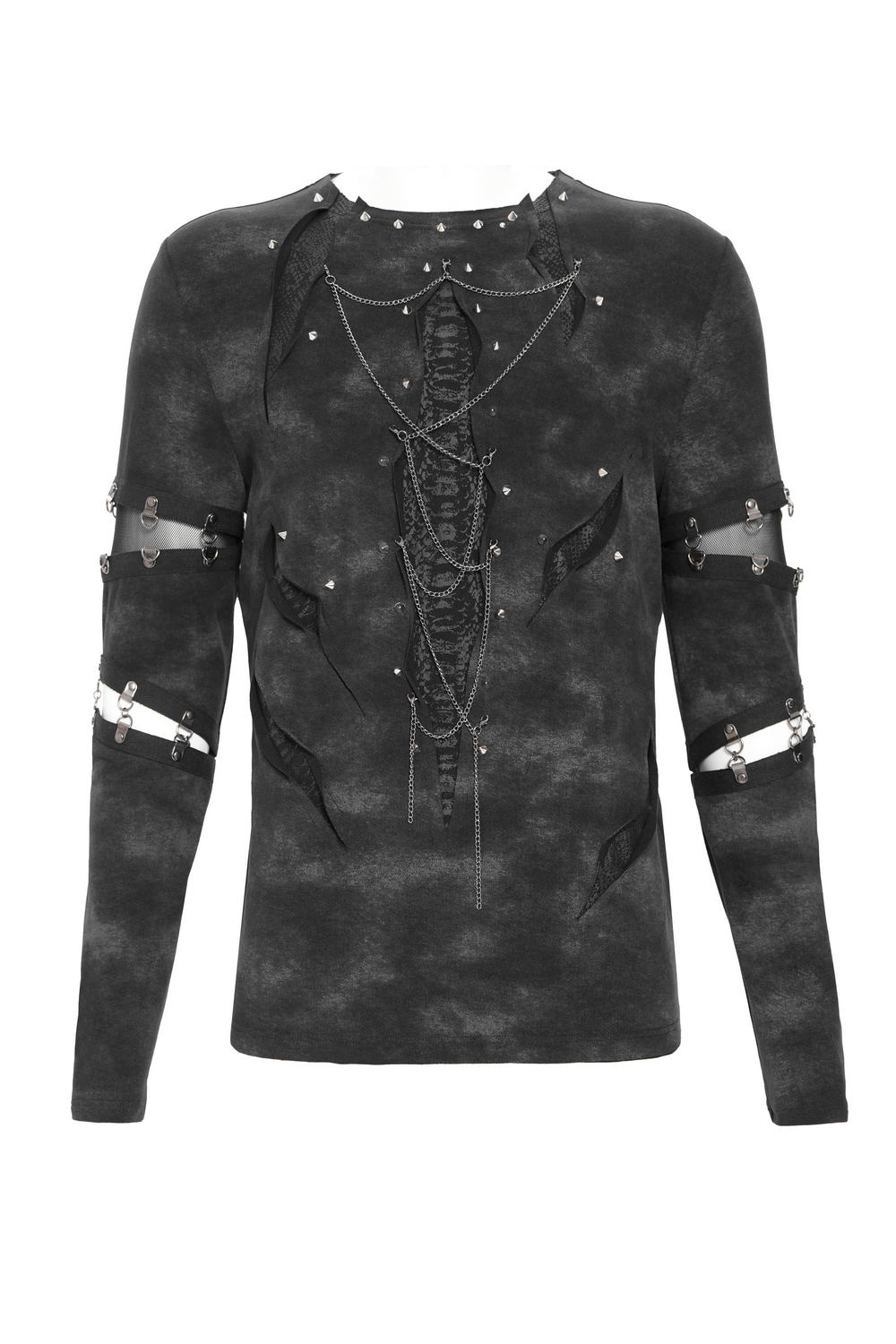 Gothic Long Sleeve Top with Chains and Cutout Design