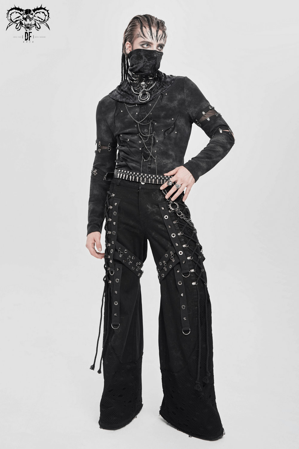 Gothic Long Sleeve Top with Chains and Cutout Design