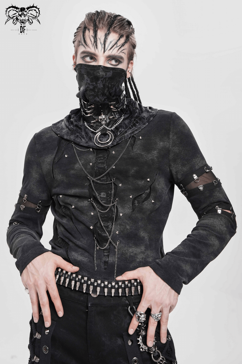 Gothic Long Sleeve Top with Chains and Cutout Design