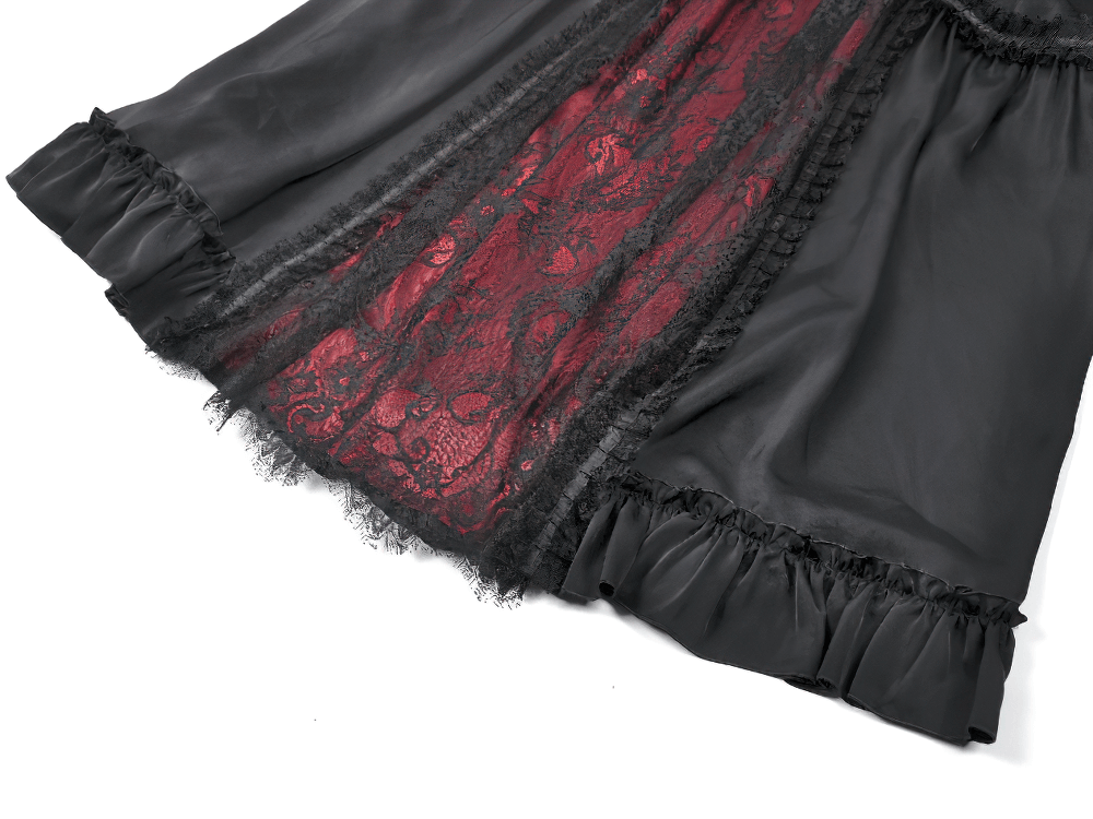 Gothic Maxi Skirt with Red Lace Panel and Ruffles