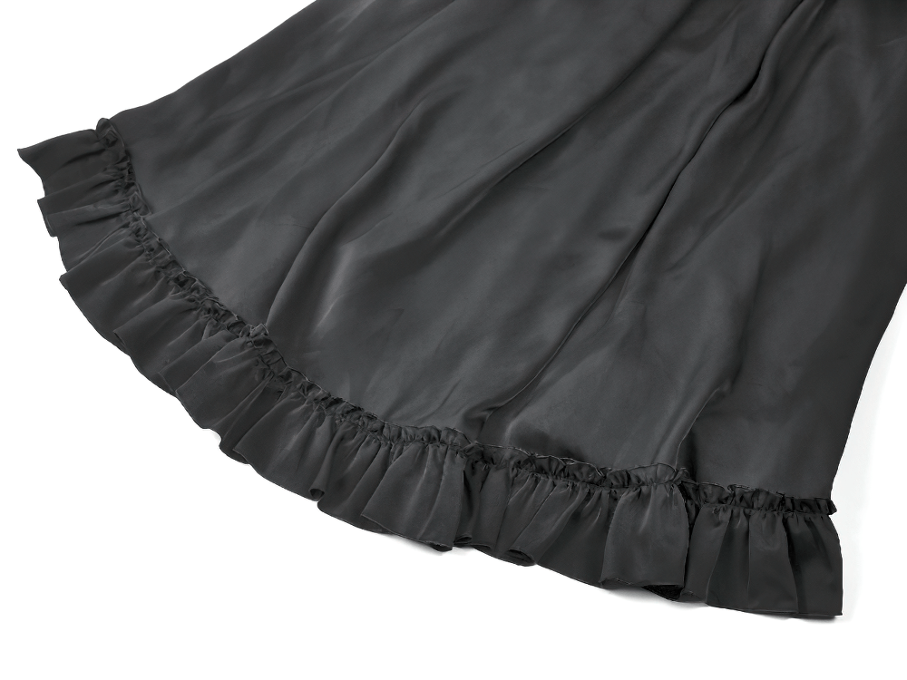 Gothic Maxi Skirt with Red Lace Panel and Ruffles