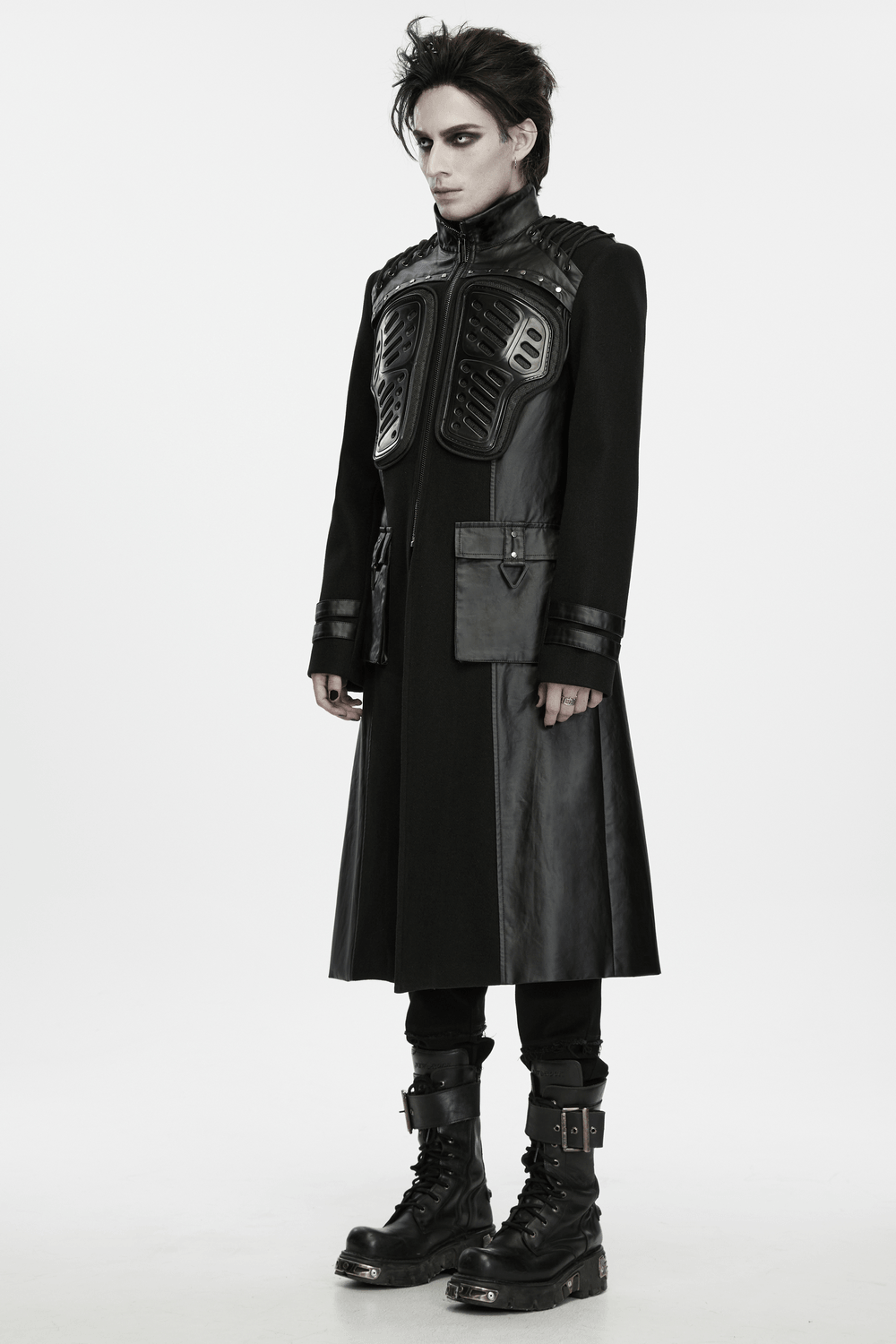 Gothic Military Armor Long Punk Coat With Studded