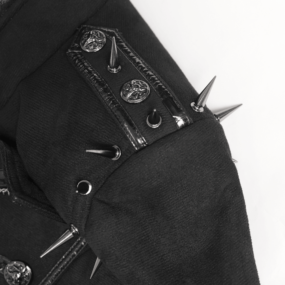 Gothic Military Coat with Chains and Spiked Shoulders