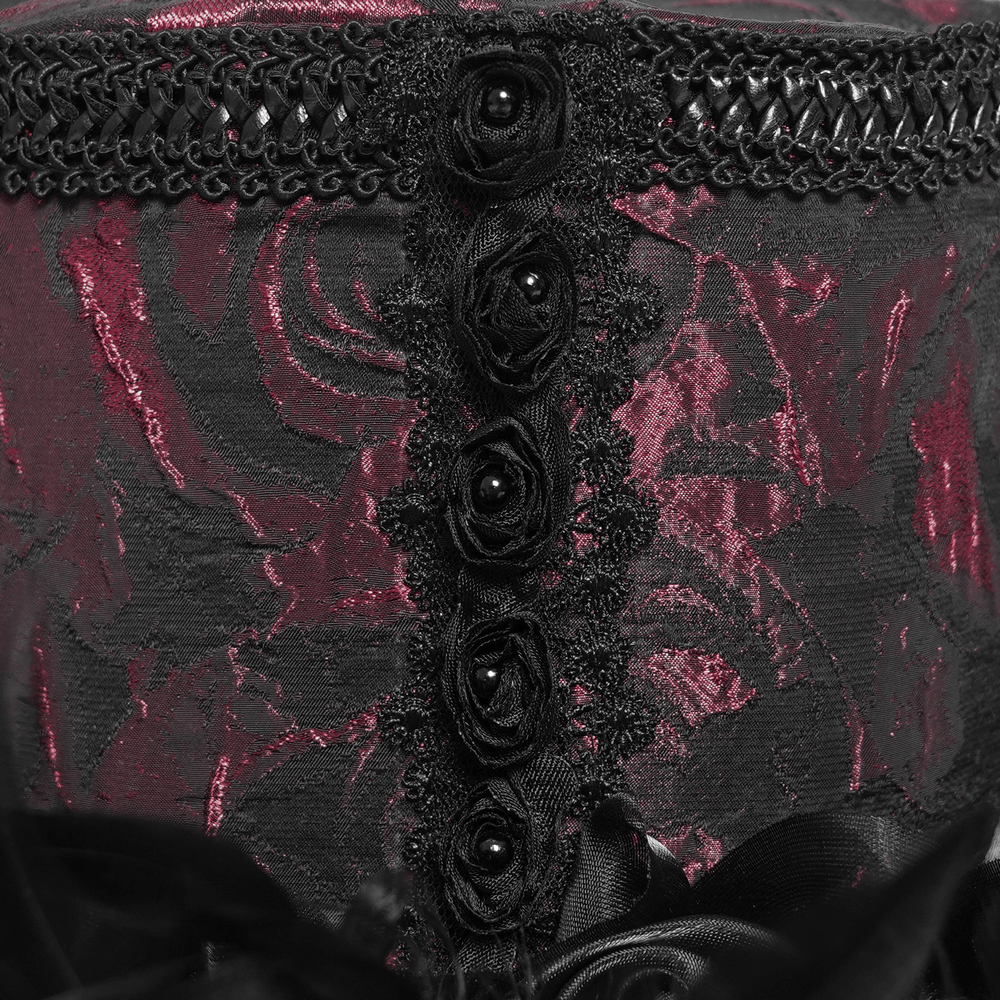 Gothic Mini Top Hat with Black Feathers and Rose Brocade
