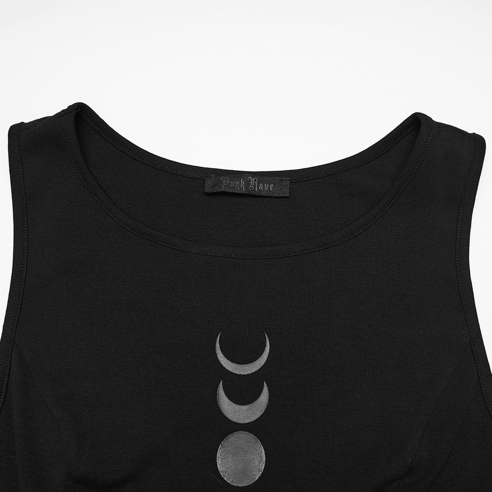 Gothic Moon Phase Skater Black Dress for Women