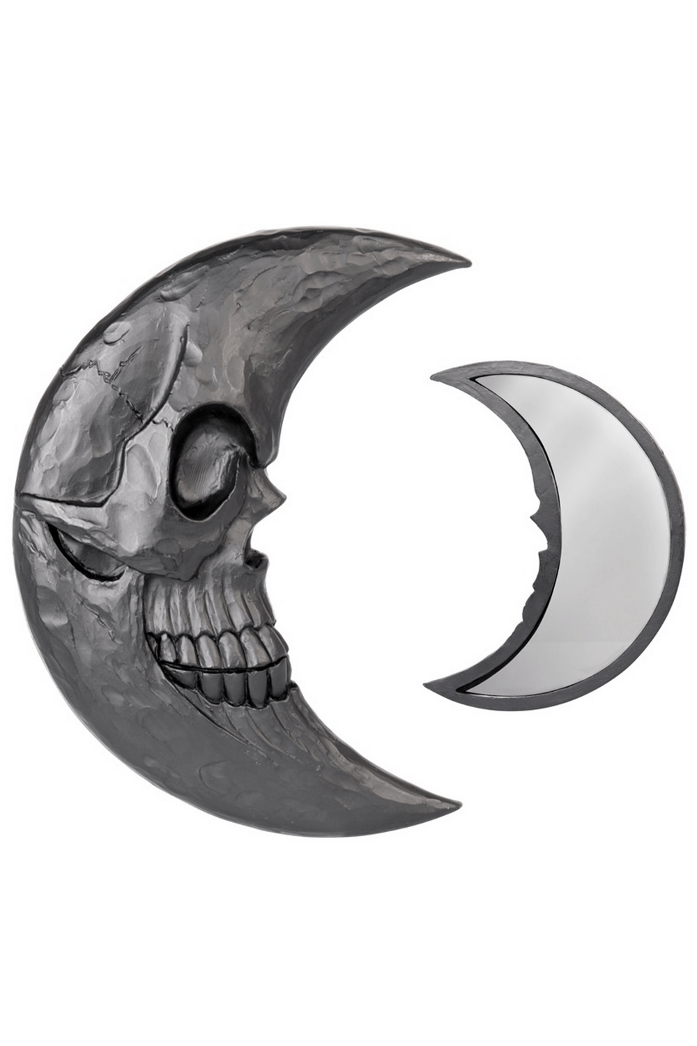 Gothic Moon-Shaped Skull Mirror with Intricate Detailing