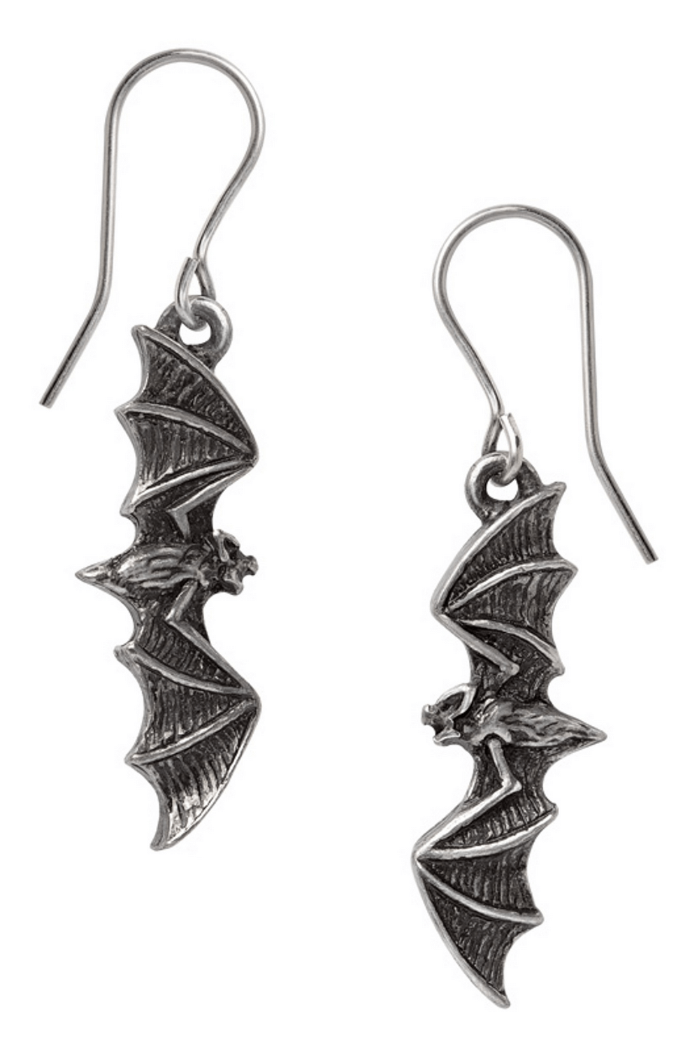 Gothic Nightflight Bat Earrings - Silver Pewter Jewelry