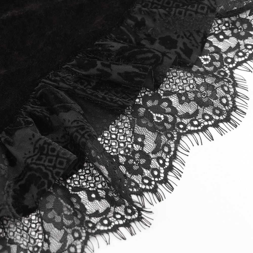 Gothic Off-Shoulder Lace-Up Velvet Blouse with Floral Detail