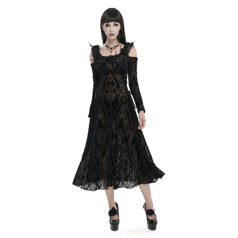 Gothic Off Shoulder Semi Transperent Dress / Women's Pattern Ruffled Dress