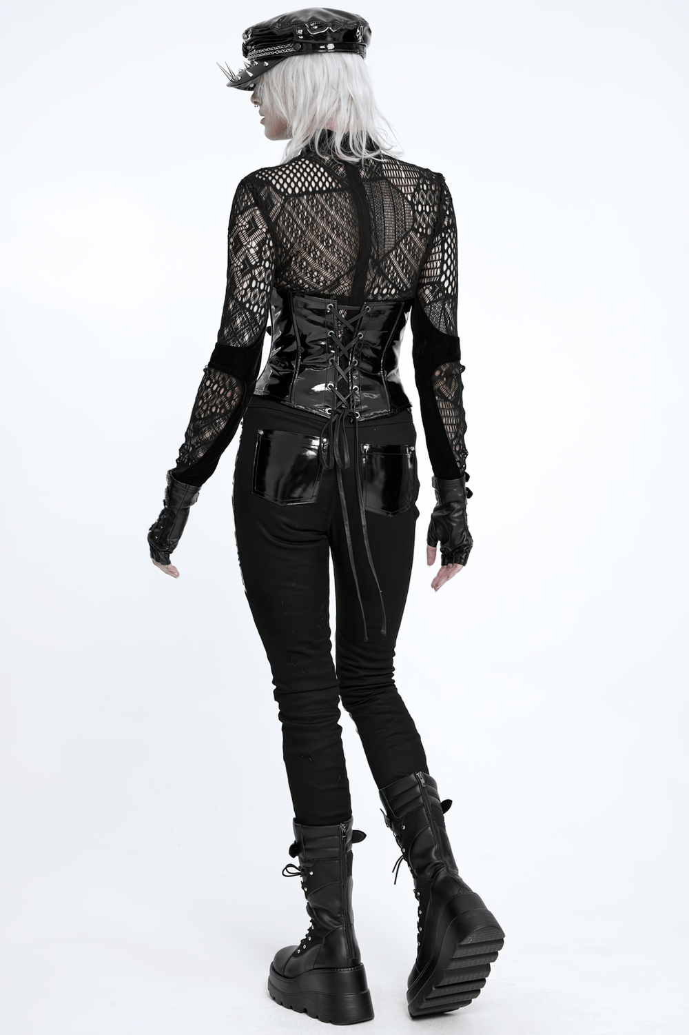 Gothic Patent Leather Corset Belt with Buckle Hardware