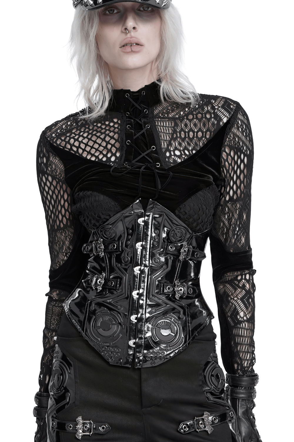 Gothic Patent Leather Corset Belt with Buckle Hardware