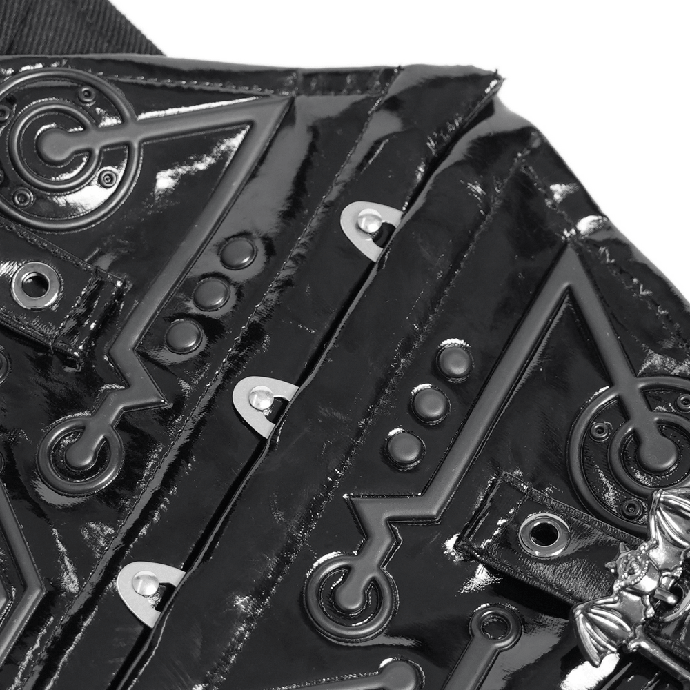 Gothic Patent Leather Corset Belt with Buckle Hardware
