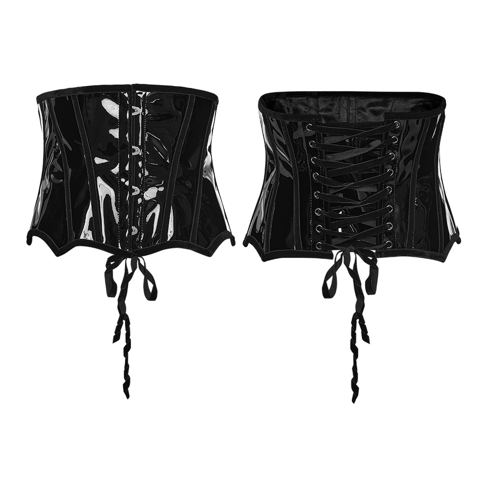 Gothic Patent Leather Lace-up Corset with Adjustable Back