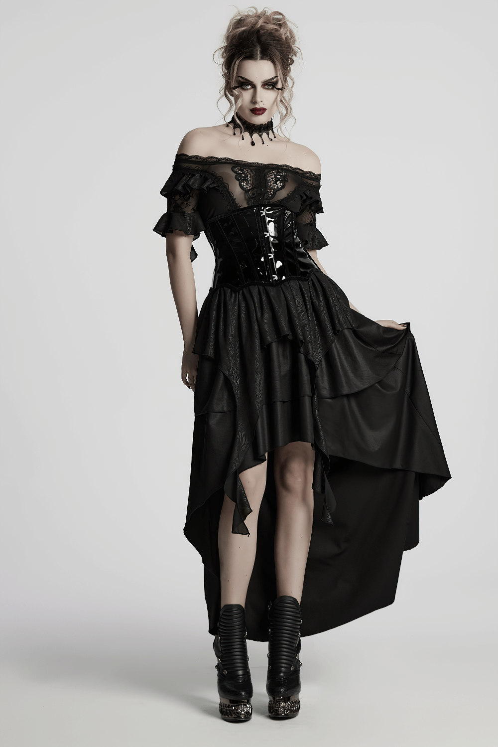 Gothic Patent Leather Lace-up Corset with Adjustable Back