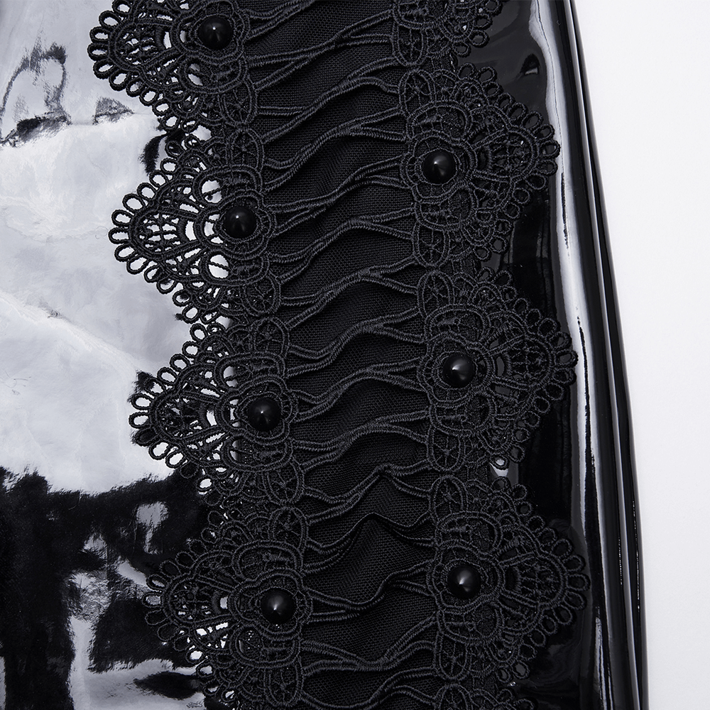 Gothic Patent Leather Skirt with Lace and Rivet Details