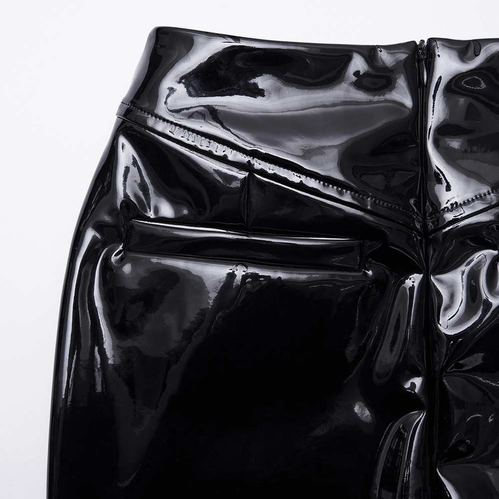 Gothic Patent Leather Skirt with Lace and Rivet Details