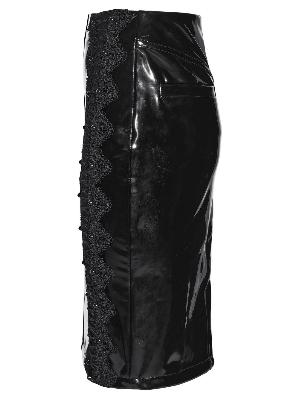 Gothic Patent Leather Skirt with Lace and Rivet Details