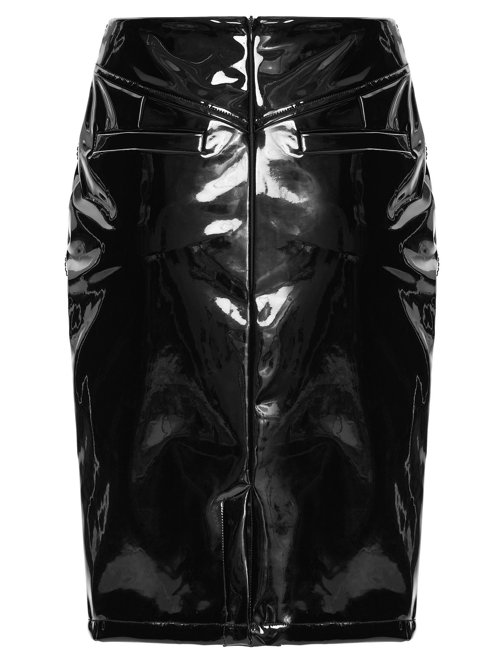 Gothic Patent Leather Skirt with Lace and Rivet Details