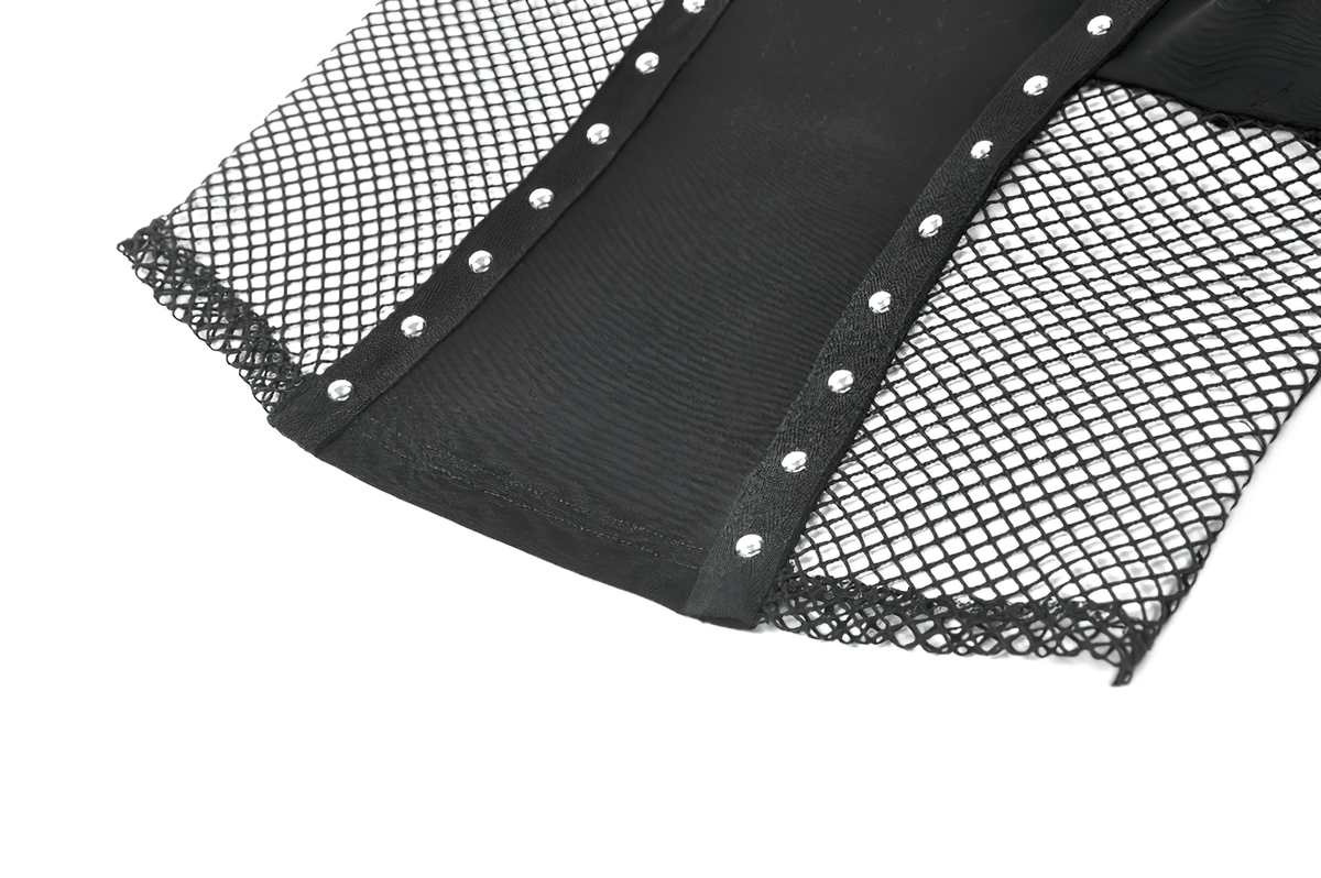 Gothic Pentagram Mesh Tank Top with Studded Side Detail