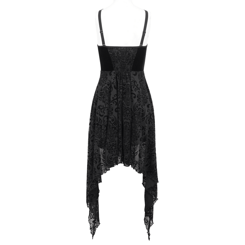Gothic Pentagram Strappy Irregular Dresses / Women's Vintage Backless Black Dress