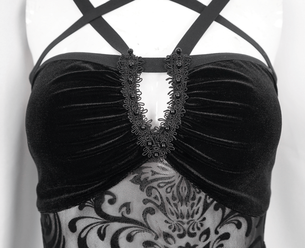 Gothic Pentagram Strappy Irregular Dresses / Women's Vintage Backless Black Dress