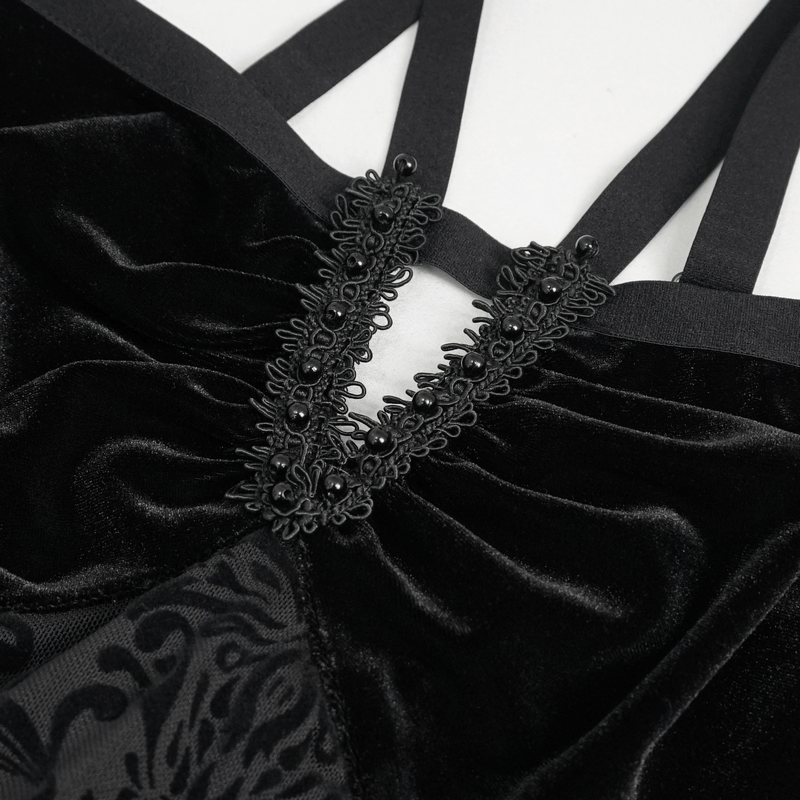 Gothic Pentagram Strappy Irregular Dresses / Women's Vintage Backless Black Dress
