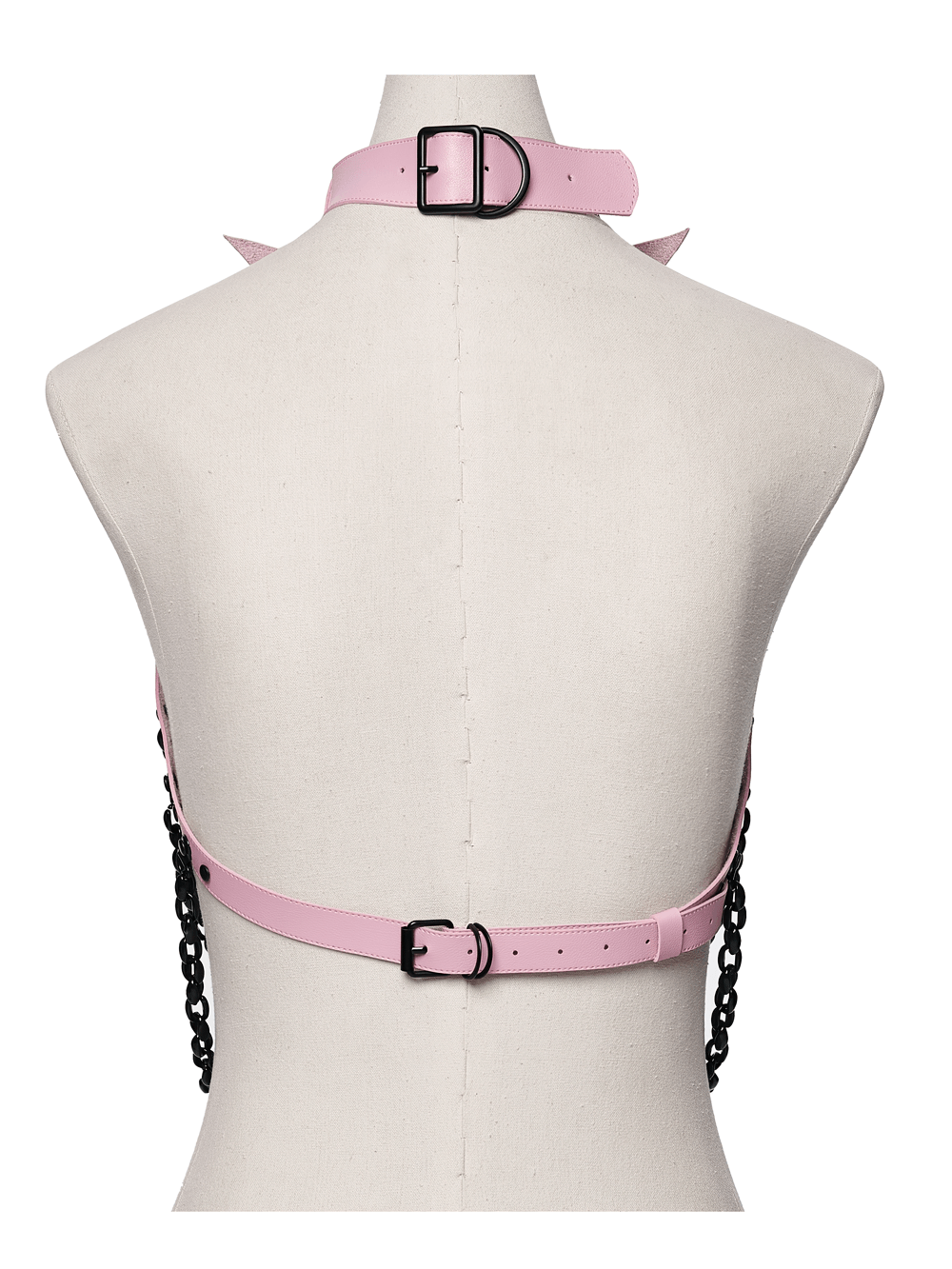Gothic Pink Leather Harness with Skull and Chains
