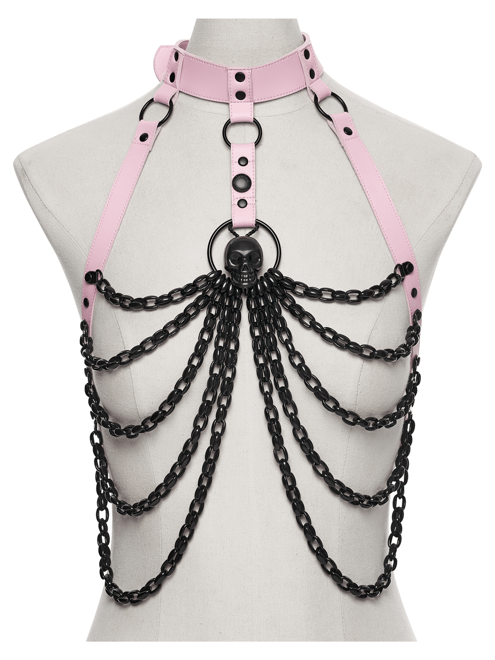 Gothic Pink Leather Harness with Skull and Chains