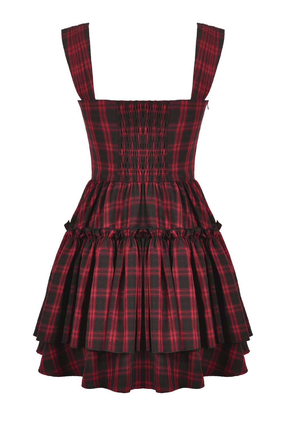 Gothic Plaid Dress with Lace-Up and Ruffled Skirt