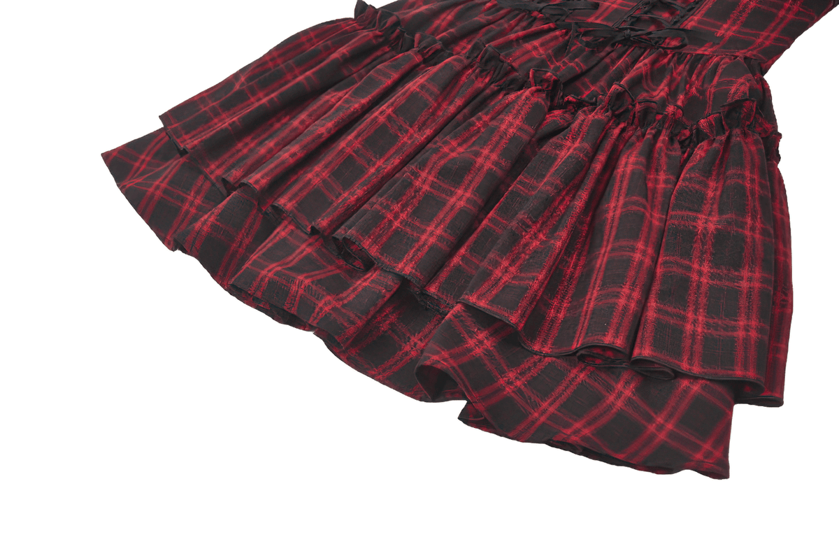 Gothic Plaid Dress with Lace-Up and Ruffled Skirt
