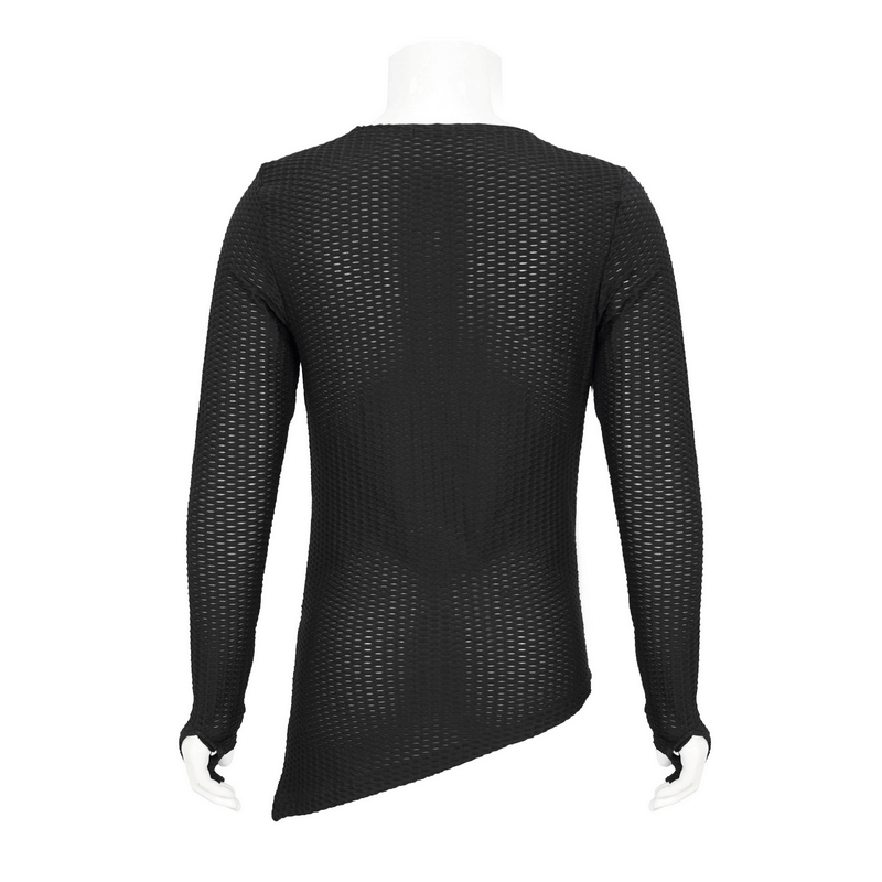 US SALE of Punk Asymmetric Sweatshirt with Lace Up / Mesh Long Sleeve Black Top