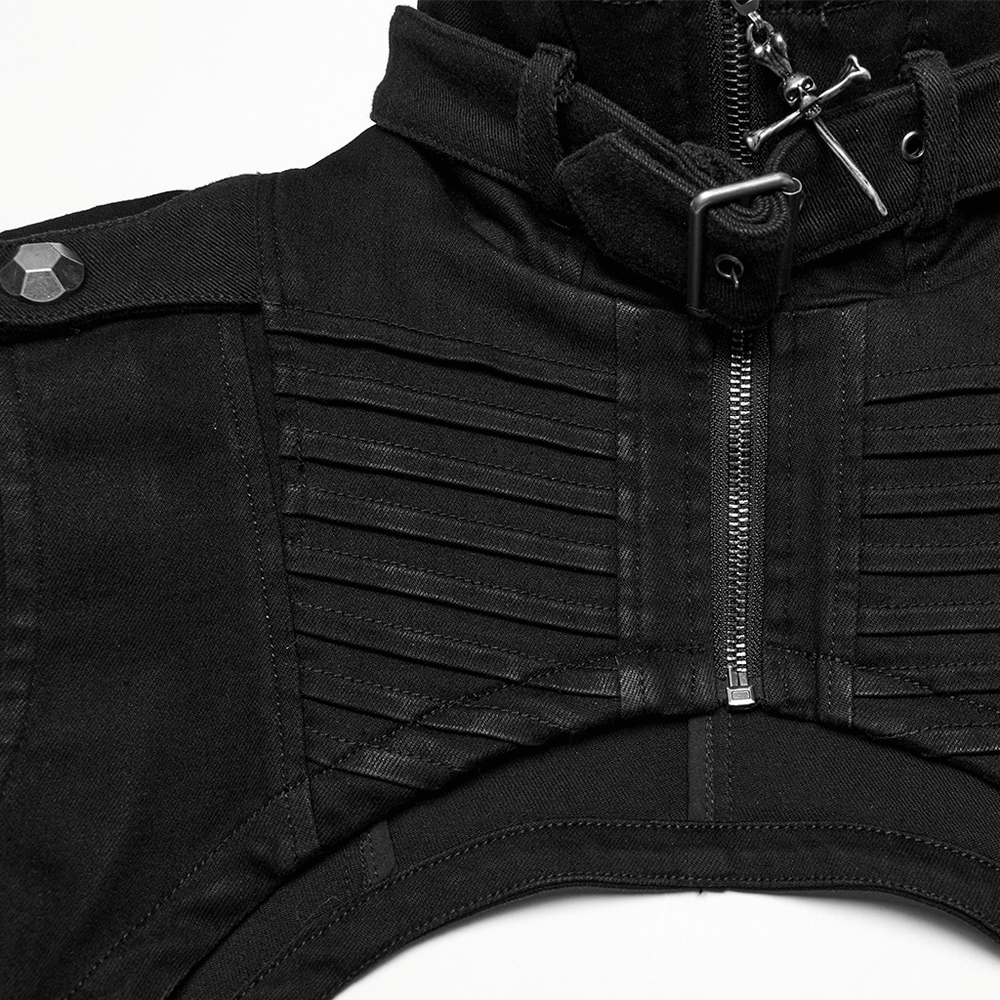 Gothic Punk Black High Collar Denim Shoulder Cape