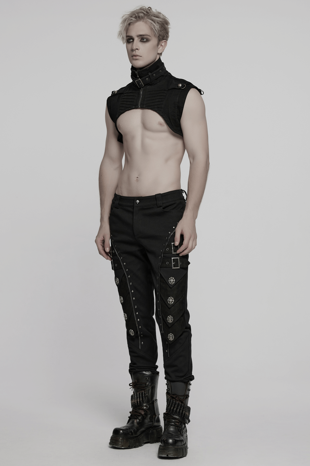 Gothic Punk Black High Collar Denim Shoulder Cape