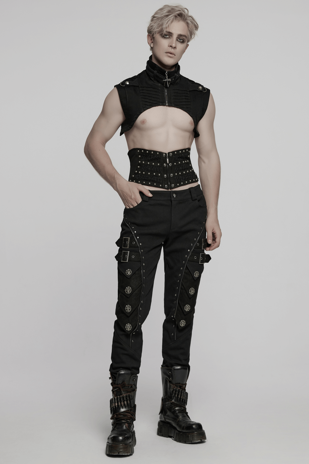 Gothic Punk Black High Collar Denim Shoulder Cape