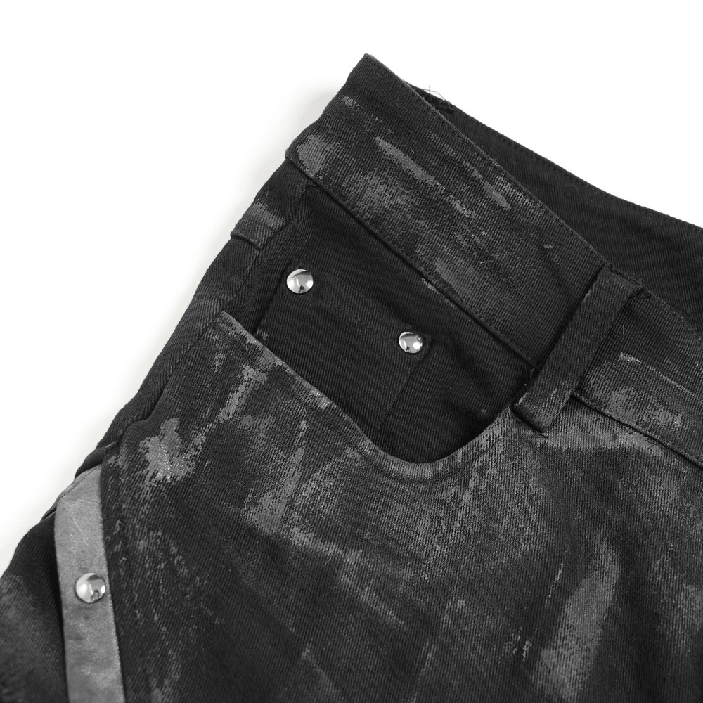 Gothic Punk Buckled Pants with Distressed Metal Details