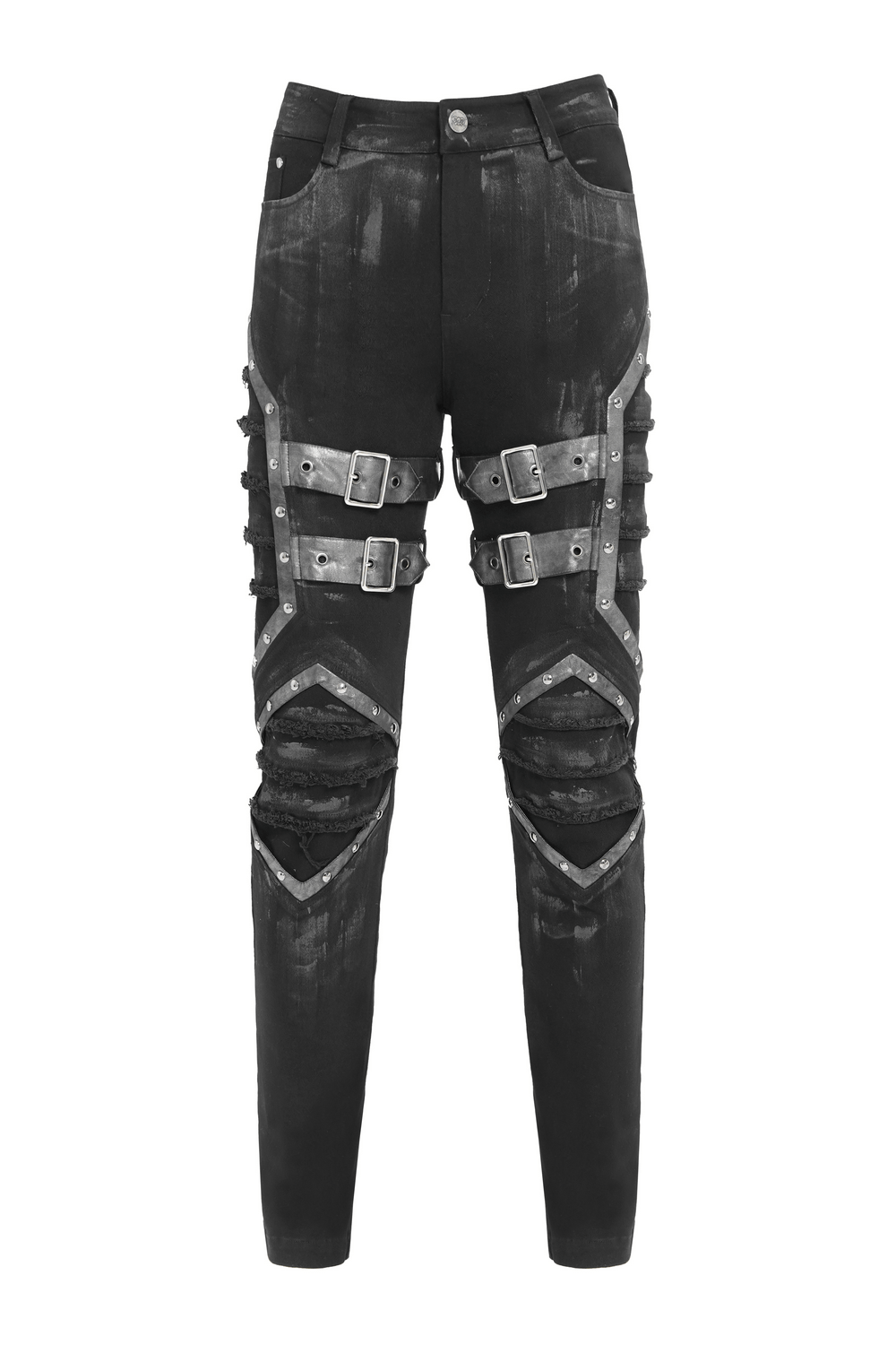 Gothic Punk Buckled Pants with Distressed Metal Details